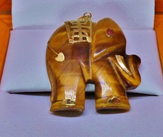 Egyedi régi 14kt arany-tigrisszem elefánt rubin szemmel