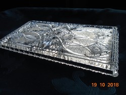 1550 g Ólomkristály tálca gazdag aprólékos csiszolatokkal-1 cm vastag talp-32x16,5x2 cm
