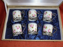 Kézzel festett rózsás Capodimonte porcelán kávés készlet