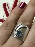 Akvamarin köves antik ezüst gyűrű