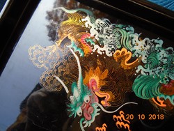 Sárkányos kézzel festett aranyozott kínai lakk tálca-27x14,5x2 cm