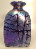 Álomszép jelzett szignózott irizáló üveg váza csak sepia15 részére