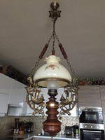 Luszter /parasztlámpa/ réz csillár, XIX.század, hibátlan, tökéletesen működő, hiánytalan, ép üvegek!