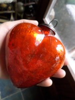 Narancsos -piros , repesztettüveg szív , 12 cm-es .