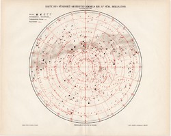 Déli csillagos ég térkép 1896, eredeti, német nyelvű, csillagászat, csillag, színes, régi