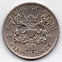 Kenya 50 cent, 1967, hátlapi körirat nélkül