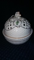 Hollóházi áttört fedeles bonbonier porcelán