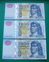 2010-es - 3 db sorszámkövető UNC -1000 forintos bankjegy ​- DE