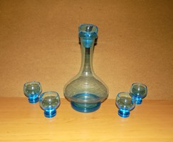 Ritka retro kék üveg ital likőr pálinka kínáló kiöntő készlet (fp)