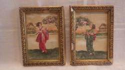 Varga Japán hölgyek a cseresznyefák alatt festmény pár