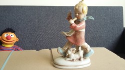 Wagner & Apel (W&A) porcelán figura - kislány kutyával