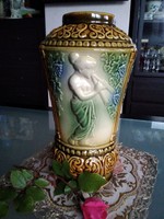 Antique faience vase with three different embossed scenes!