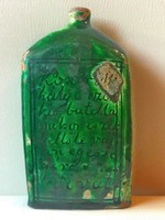 Antik Zöld mázas Verses Cserép Butella VIVÁT 19 század 