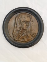 Antik Mária bronz kép, dombormű, fali plakett