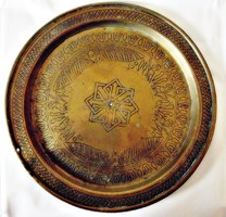 Antik perzsa mintás kézzel kalapált réz fali tál tányér