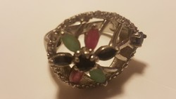 Ezüst gyűrű Smaragd, Rubin , Onix  kővel.