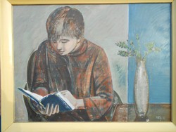 Patay László, olvasó fiú, képcsarnokos festménye