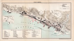 Fiume és kikötője (2), térkép, 1894, eredeti, magyar nyelvű, lexikon melléklet, tenger, kikötő, hajó