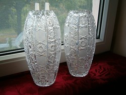 Pair of antique oval hollow lead crystal vases