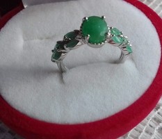 Elbűvölő valódi smaragd köves 925 ezüst 14k arany gyűrű 54-/17,1