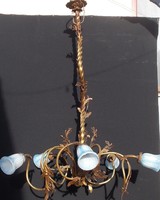 Antique copper chandelier with blue shades
