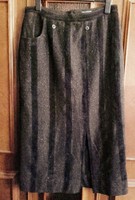 Black brown - almost black striped tweed style warm (48% wool) long winter skirt