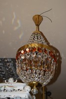 Basket chandelier with colored crystal pendants