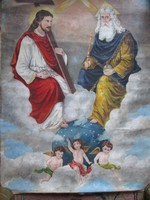 The Holy Trinity very old church painting oil + canvas angel putto extraordinary