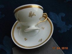 Rosenthal kézzel számozott,arany brokát és arany virág mintás talpas teás csésze alátéttel-6x9,5 cm