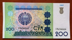 Üzbegisztán 200 Szom bankjegy UNC 1997