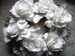 Álomszép fehér csillámos rózsa karácsonyfadísz / 6 db