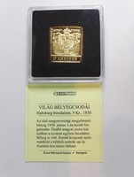 Világ Bélyegcsodái  Habsburg Birodalom 9 Kreuzer 1850 aranyozott bélyegérem + certi PP