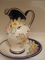 Jelzett számozott egyedi porcelán mosdó mosakodó kancsó 1,5 L és tál virág mintával