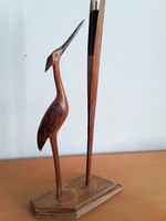 Retro,vintage,nagyméretű fából faragott madár figura,gém