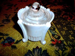  Warhanek.C.Budapest felíratos fedéllel  mustártartó  opál üvegből -RITKA antik darab