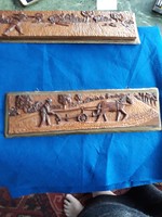 Kézi  fa faragás  2 db  fali  kép  45cm  13  cm  széles  együtt  13000ft