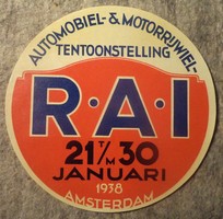 Oldtimer R.A.I. Amsterdam  1938.Ablakmatrica /  Reclamesticker