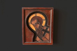Szent Pál - bőr borítású ikon réz rátéttel 23,5x19x3,5cm Péter