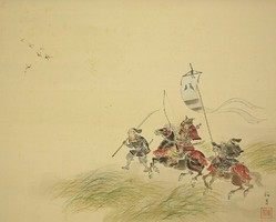 Japán akvarell festmény - Vadászó szamurájok