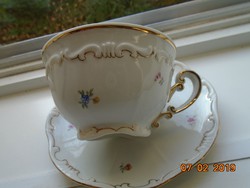 Újszerű Barokkos Zsolnay,aranytollazott dombormintákkal,apró virágos teás csésze alátéttel