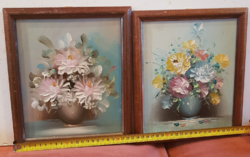 Két nagyon helyes virágcsokor, falra készen, vastag stílussal festve