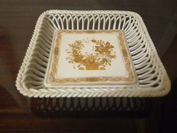 Herend Indian basket pattern orange rectangular bowl with braided edges