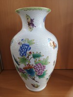 Gyönyörű, hatalmas antik Herendi Viktória/VBO kosármintás (Osier) váza 1944, hibátlan