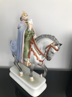 Nagyon ritka Herendi porcelán figura: Szent István lovon Farkasréti György aláírással