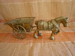 Antik réz lovas kocsi, szekér, 44 cm hosszú, 3 kg