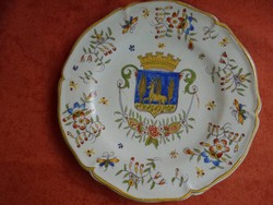 Régi nemesi címeres mázas fajansz fali tányér