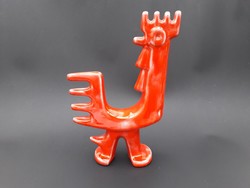A Piros Kiskakas - retro vörös kakas kerámia madár figura iparművész