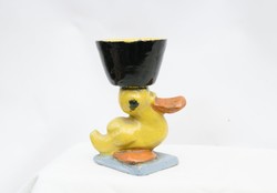 Art deco Komlós jellegű kerámia kacsa pici kaspóval a tetején - vagy gyertyatartó - F S szignó