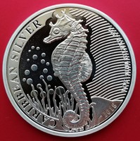 ÚJ 2018 Barbados egy uncia (31,1 g) Csikóhal ezüst 1 dollár érme, Ag 999 színezüst
