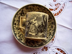 Biedermeier Vaudrevange csésze alátéttel az 1800-as évek közepéről